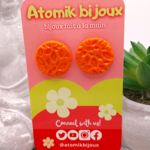 Handmade orange polymer clay earrings. Boucles d'oreilles fait à la main - Picture 1 of 5